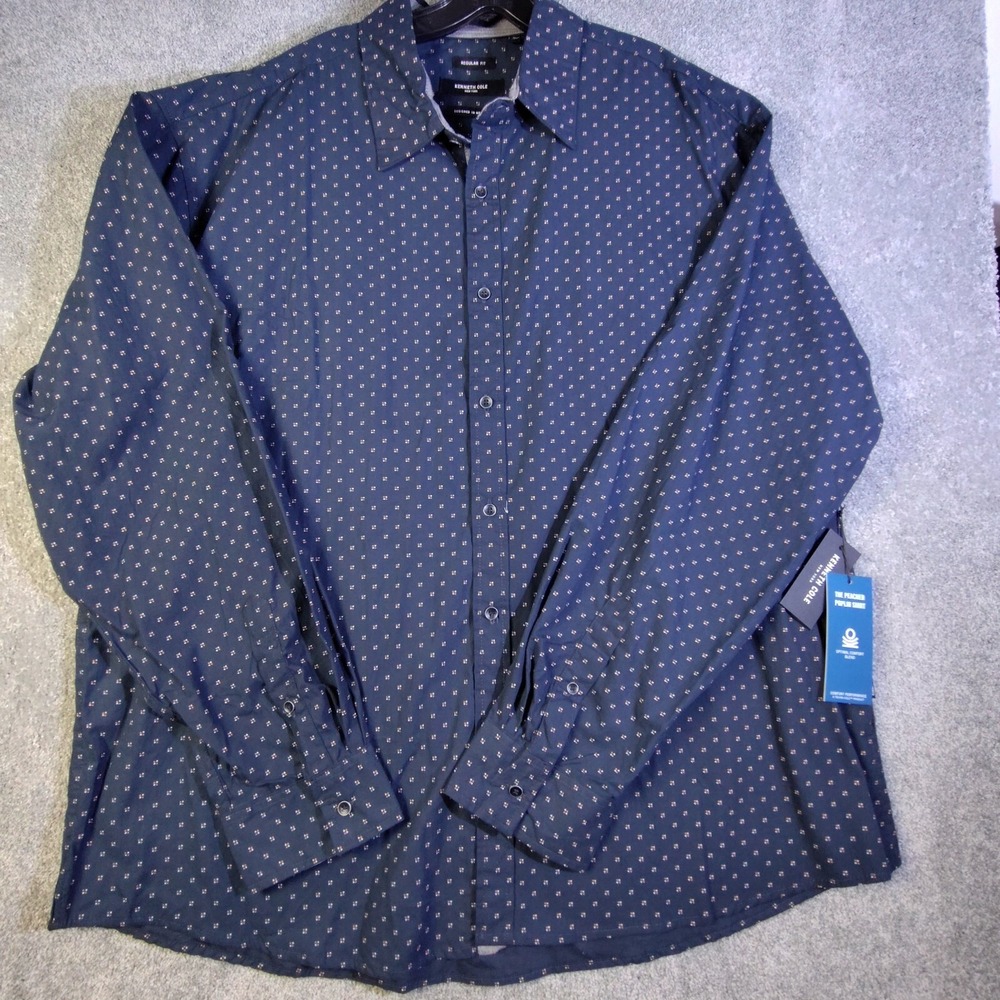 Kenneth Cole Mens Shirt Blue 3X Lightweight Button Up Long Sleeve Regular Fit